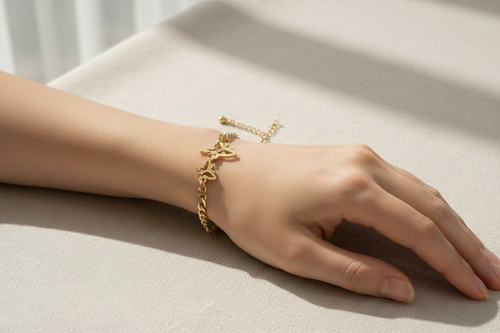 Gold butterfly bracelet realistic wrist