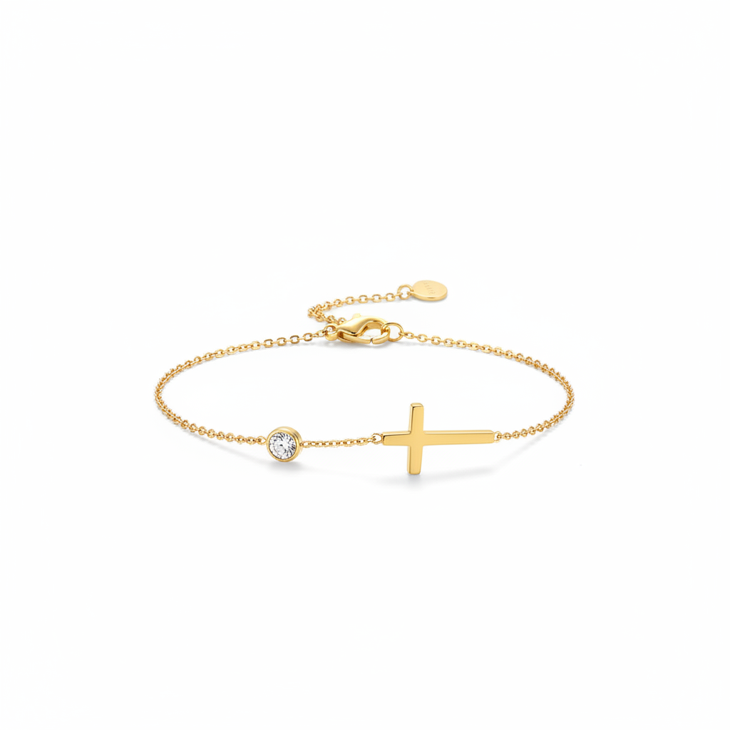 Gold cross bracelet studio