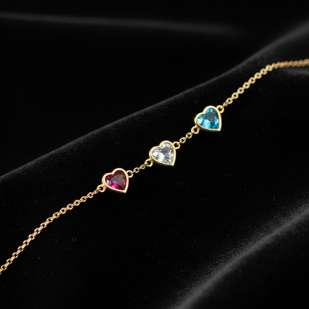 Gold heart bracelet on black velvet