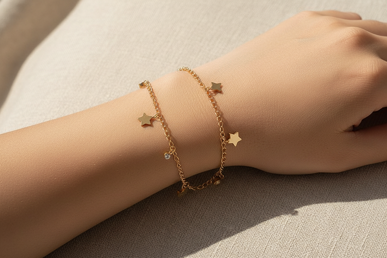Gold star moon bracelet wrist